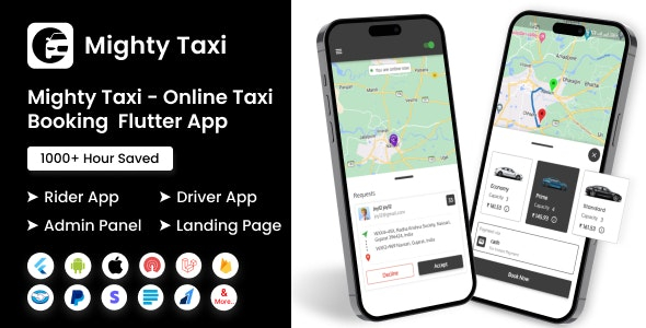 MightyTaxi - Flutter Online Taxi Booking Full Solution | User App | Admin Laravel Panel | Driver app