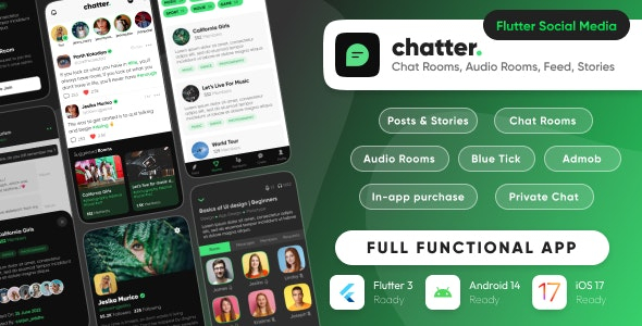 Chatter : Ultimate Social Media with Chat Rooms, Posts, Stories, Chat : Flutter/Laravel