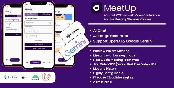 MeetUp - Android, iOS and Web Video Conference App for Meeting, Webinar, Classes