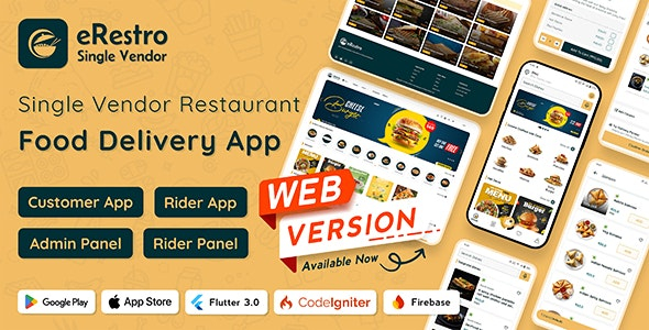 eRestro - Single Vendor Restaurant Flutter App | Food Ordering App with Admin Panel | Web Version