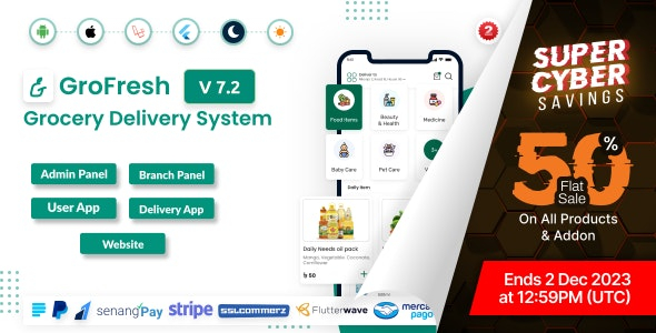 GroFresh v7.2 - (Grocery, Pharmacy, eCommerce, Store) App and Web with Laravel Admin