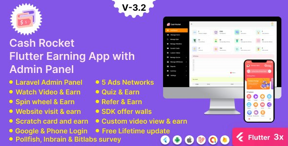 Cash Rocket – Flutter Online Earning App with Admin Panel