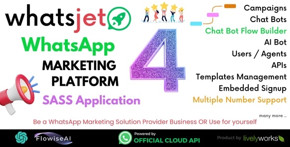 WhatsJet SaaS - A WhatsApp Marketing Platform with Bulk Sending, Campaigns, Chat Bots & CRM - V4.2.1