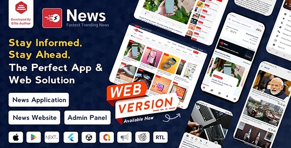 News App and Web -Flutter News App for Android and IOS App | News Website with Admin panel v3.1.5