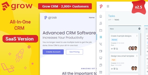 Grow CRM SaaS - Laravel Project Management - Multitenancy v2.3