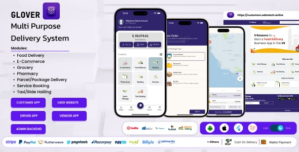 Glover – Grocery, Food, Pharmacy Courier & Service Provider + Backend + Driver & Vendor app
