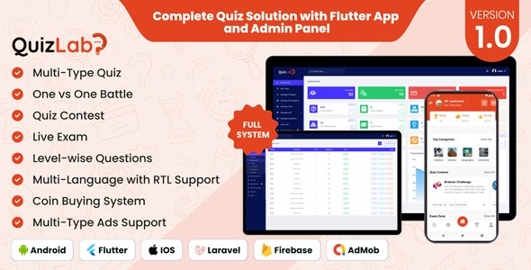 QuizLab - Complete Quiz Solution with Flutter App and Admin Panel