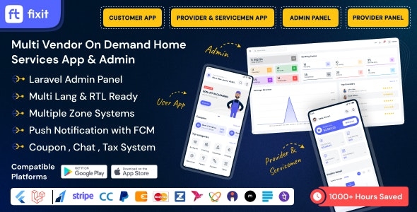 Fixit | Multi Vendor On Demand, Handyman, Home service Flutter App with Admin Complete Solution v1.0.1