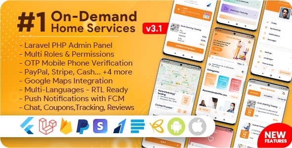 On-Demand Home Services, Business Listing, Handyman Booking with Admin Panel v3.0.0