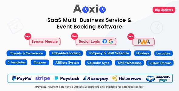 Aoxio - SaaS Multi-Business Service & Event Booking Software v2.2