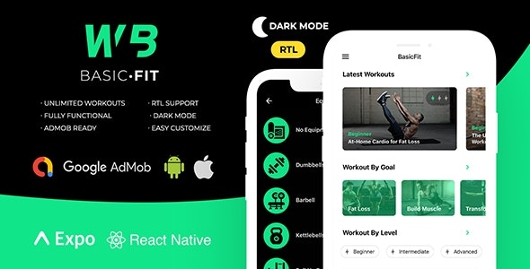 FitBasic - Complete React Native Fitness App + Multi-Language + RTL Support v3.0