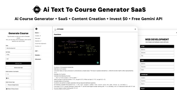 Ai Course Generator- Text To Course SaaS Ai Video & Image Content Payment Earn Gemini React Admin v1.0