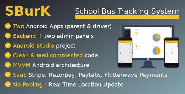 SBurK- School Bus Tracker - Two Android Apps + Backend + Admin panels - SaaS v3.3