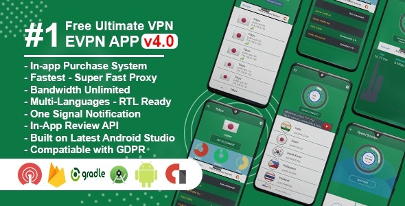 eVPN - Free Ultimate VPN | Android VPN, Billing, Phone Booster, Admob / Push Notification v4.4