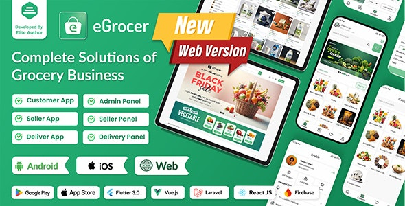 eGrocer - Online Multi Vendor Grocery Store, eCommerce Flutter Full App | Admin Panel | Web Version