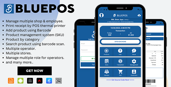 BLUEPOS - Android Mobile Point of sale (POS) With Admin Backend API - v1.1