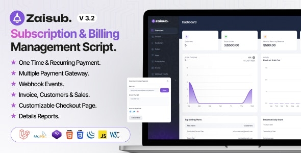 Zaisub - Subscription & Billing Management Laravel Script. - v3.2