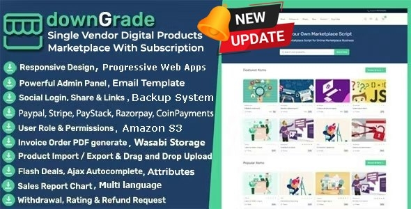 downGrade - Single Vendor Digital Marketplace With Subscription - v5.8