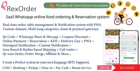 QrexOrder - SaaS Restaurant / QR Menu / WhatsApp Online ordering / Reservation system - v3.1.9