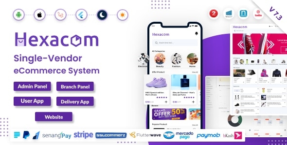 Hexacom single vendor eCommerce App with Website, Admin Panel and Delivery boy app v7.2