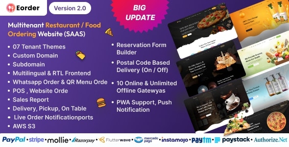 Eorder - Multitenant Restaurant / Food Ordering Website (SAAS) v2.0