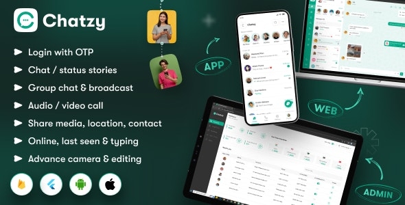 Chatzy - Whatsap Clone Chat & Call App | User App | Web App | Admin App | Inapp Subscription v1.0.8