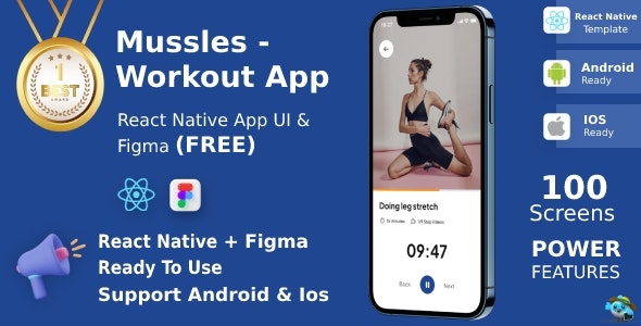 Workout Apps | UI Kit | React Native | Figma (FREE) | Mussles v1.1