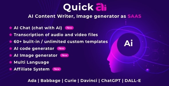 QuickAI OpenAI - ChatGPT - AI Writing Assistant and Content Creator as SaaS v2.8