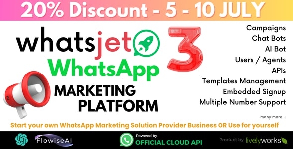 WhatsJet SaaS - A WhatsApp Marketing Platform with Bulk Sending, Campaigns, Chat Bots & CRM v3.5.5