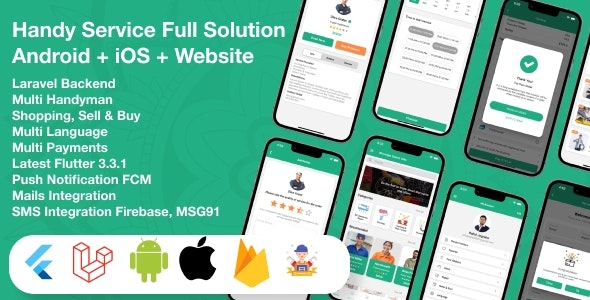 Flutter Handy service - On-Demand Home Services & Shopping Android+iOS+Website Full Solution Laravel v5.0