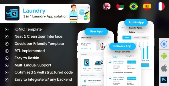 6 App Template| Laundry Booking App| Single Vendor Laundry App| Laundry Ordering App| Quickwash v2.8