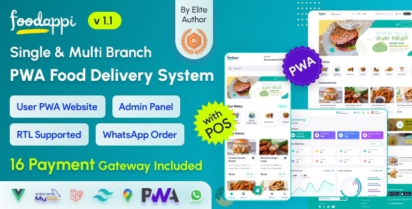 FoodAppi - PWA Food Delivery System and WhatsApp Menu Ordering with Admin Panel | Restaurant POS v1.1