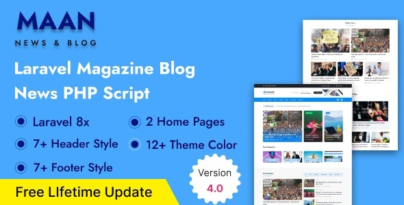 Maan News- Laravel Magazine Blog & News PHP Script v4.0