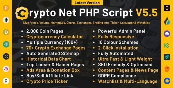 Crypto Net - CoinMarketCap, Prices, Chart, Exchanges, Crypto Tracker, Calculator & Ticker PHP Script v5.5