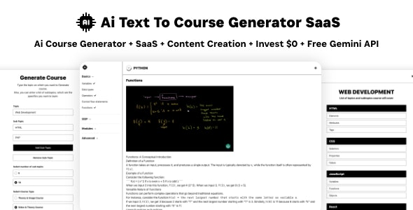 Ai Course Generator - Text To Course SaaS Ai Chat Ai Video & Image Content Earn Gemini React Admin