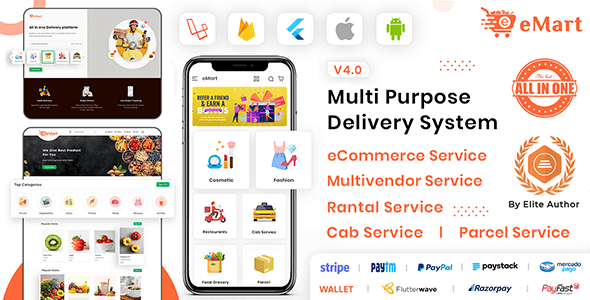 eMart | Multivendor Food, eCommerce, Parcel, Taxi booking, Car Rental App with Admin and Website - v4.0