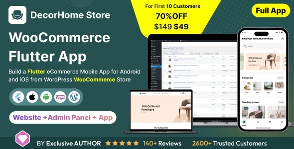 DecorHome App - Online Furniture Selling in Flutter 3.x (Android, iOS) with WooCommerce Full App - v1.0