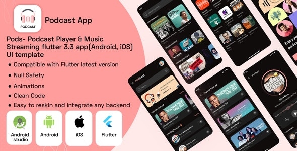 Pods- Podcast Player & Music Streaming flutter 3.3 app(Android, iOS) UI template - v1.0