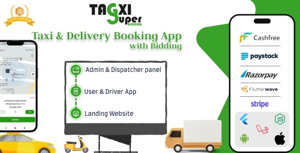 Tagxi Super Bidding - Taxi + Goods Delivery Complete Solution With Bidding Option - v2.4