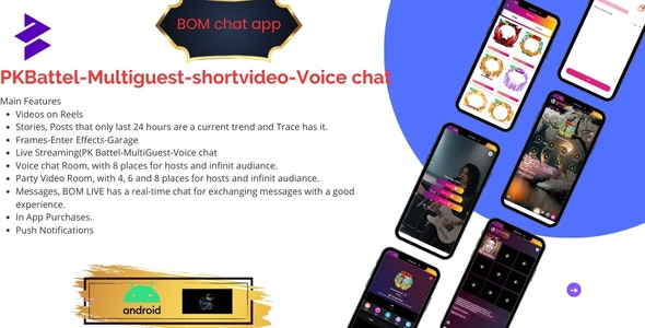 BOMChat - Social Media ,short Video,live streaming,Pk battel with admin panel