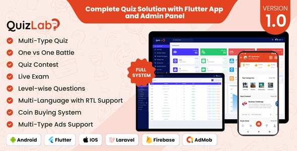 QuizLab - Complete Quiz Solution with Flutter App and Admin Panel - v1.0