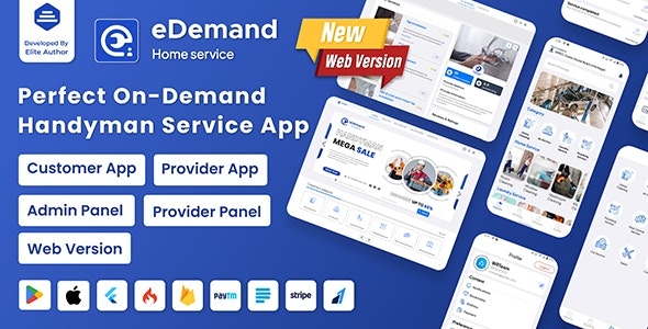 eDemand-Multi Vendor On Demand Handy Services, Handyman with Flutter App | Admin panel | Web Version - v2.1.0