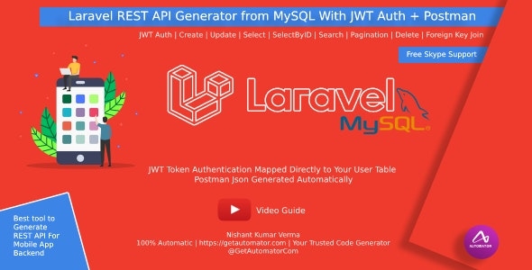 Laravel REST API Generator From MySQL With JWT Auth + Postman v3.0