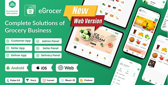 eGrocer - Online Multi Vendor Grocery Store, eCommerce Marketplace Flutter Full App with Admin Panel