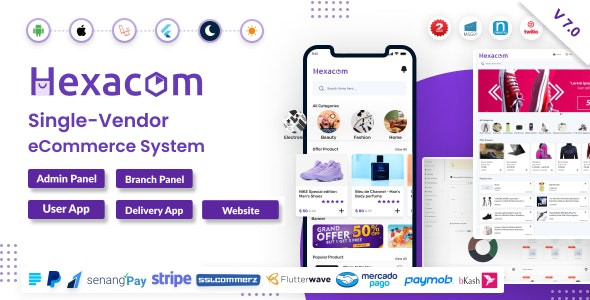 Hexacom single vendor eCommerce App with Website, Admin Panel and Delivery boy app