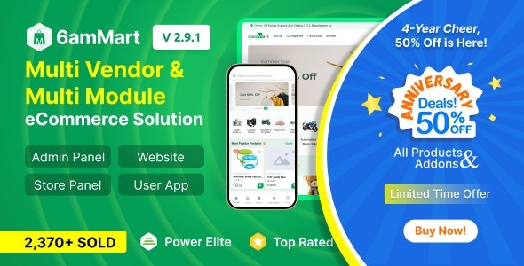 6amMart - Multivendor Food, Grocery, eCommerce, Parcel, Pharmacy delivery app with Admin & Website v2.9.1