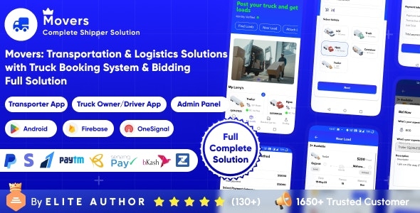 Movers : Online Load, Truck Booking & Lorry, Bid, Cargo, Logistics Transport Services Full Solution v1.1