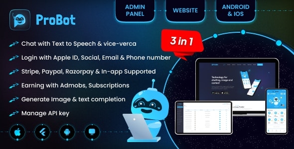 ProBot AI - ChatGPT | Admob | Subscription InApp | Open AI Chat, Writing Assistant & Image Generator v2.0.3