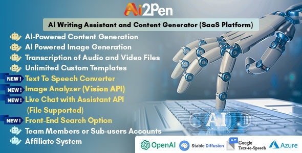 Ai2Pen – AI Writing Assistant and Content Generator (SaaS Platform) v4.4