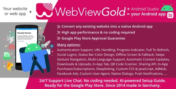 WebViewGold for Android | Convert website to Android app | No Code, Push, URL Handling & much more! v13.7